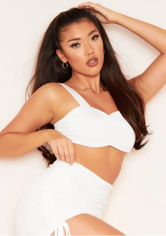 Cate Ivory Ruched Strappy Cropped Bralet made by Missy Empire