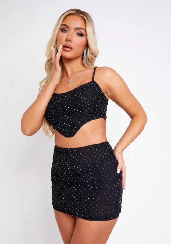 Katniss Black Diamante Hot Fix Corset Top sold by Missy Empire