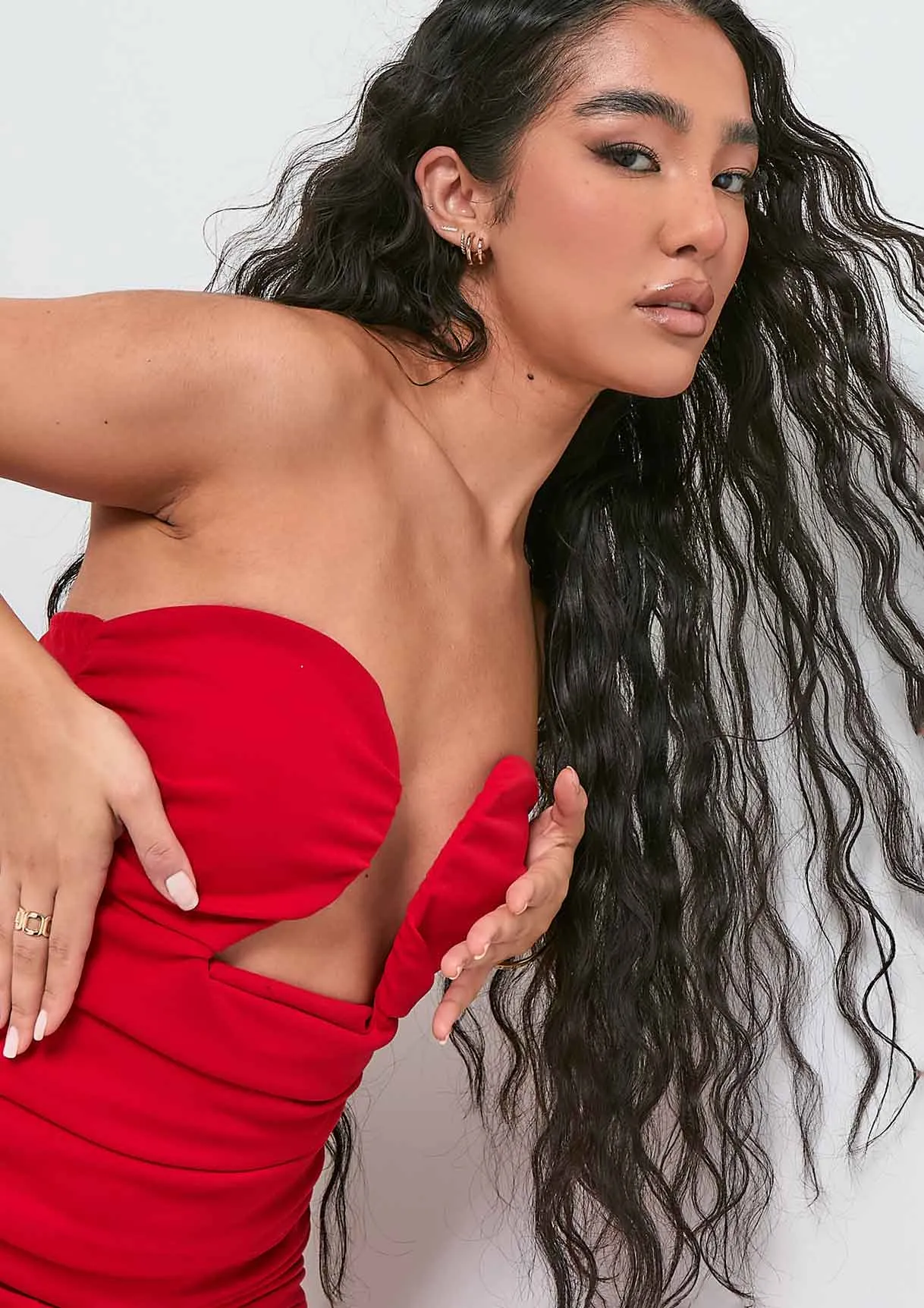 Vianna Red Bandeau Ruched Cup Detail Mini Dress sold by Missy Empire product image thumbnail 4