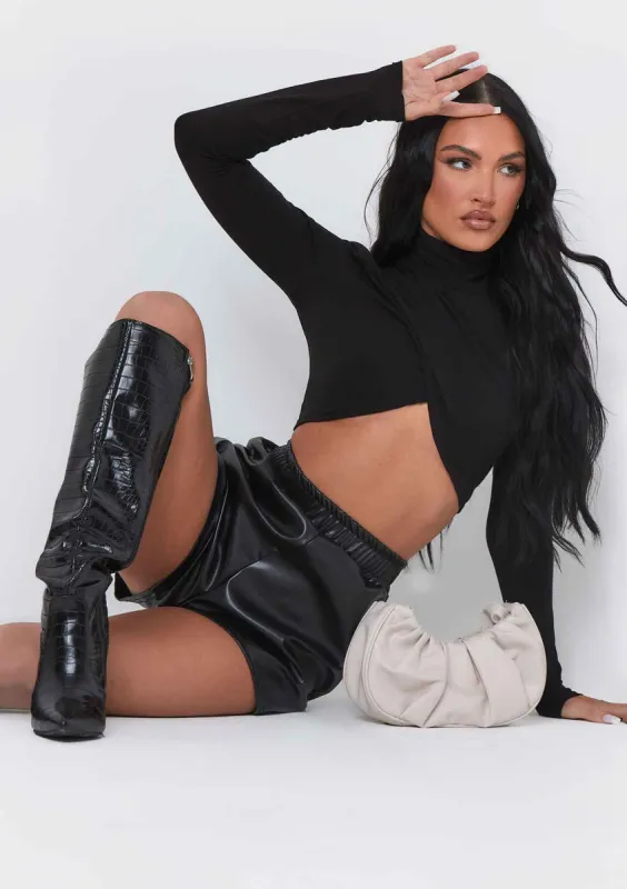 Marlie Black Wrap Over Crop Top sold by Missy Empire
