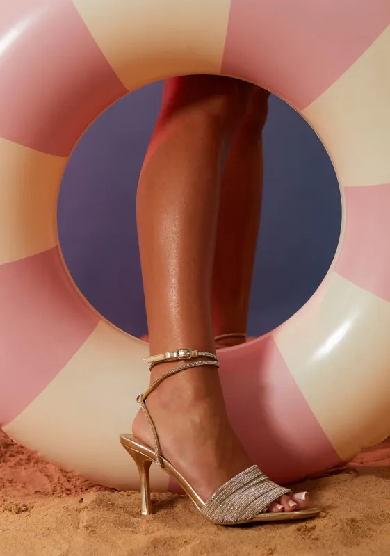 Rachel Diamante Gold Strappy Heels sold by Missy Empire