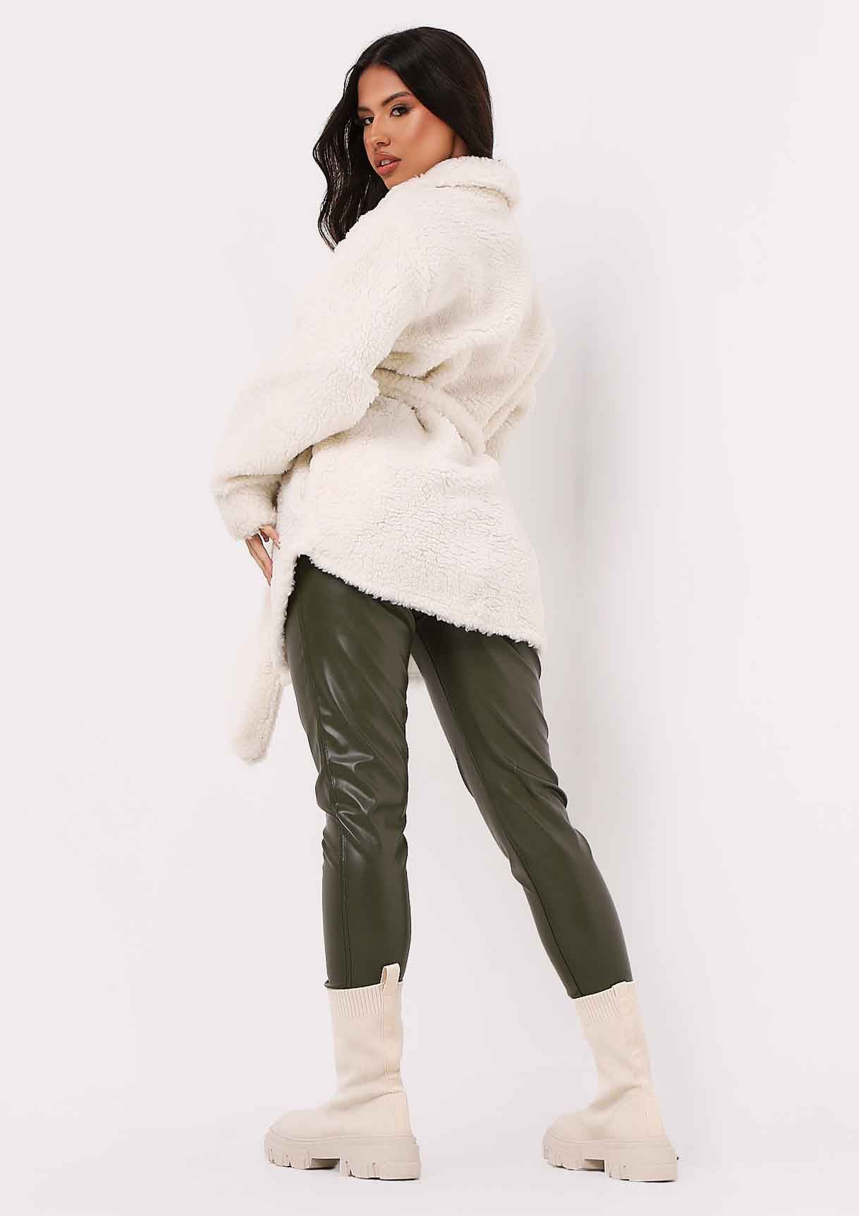Alicia Cream Borg Belted Pocket Detail Shacket sold by Missy Empire product image thumbnail 3