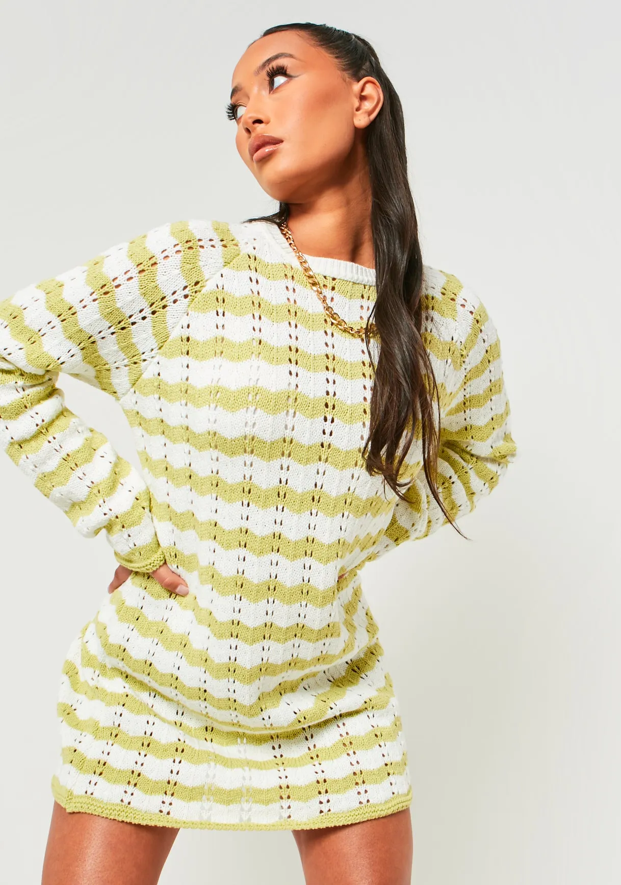 Kaylee Sage And White Crochet Mini Dress sold by Missy Empire product image thumbnail 2