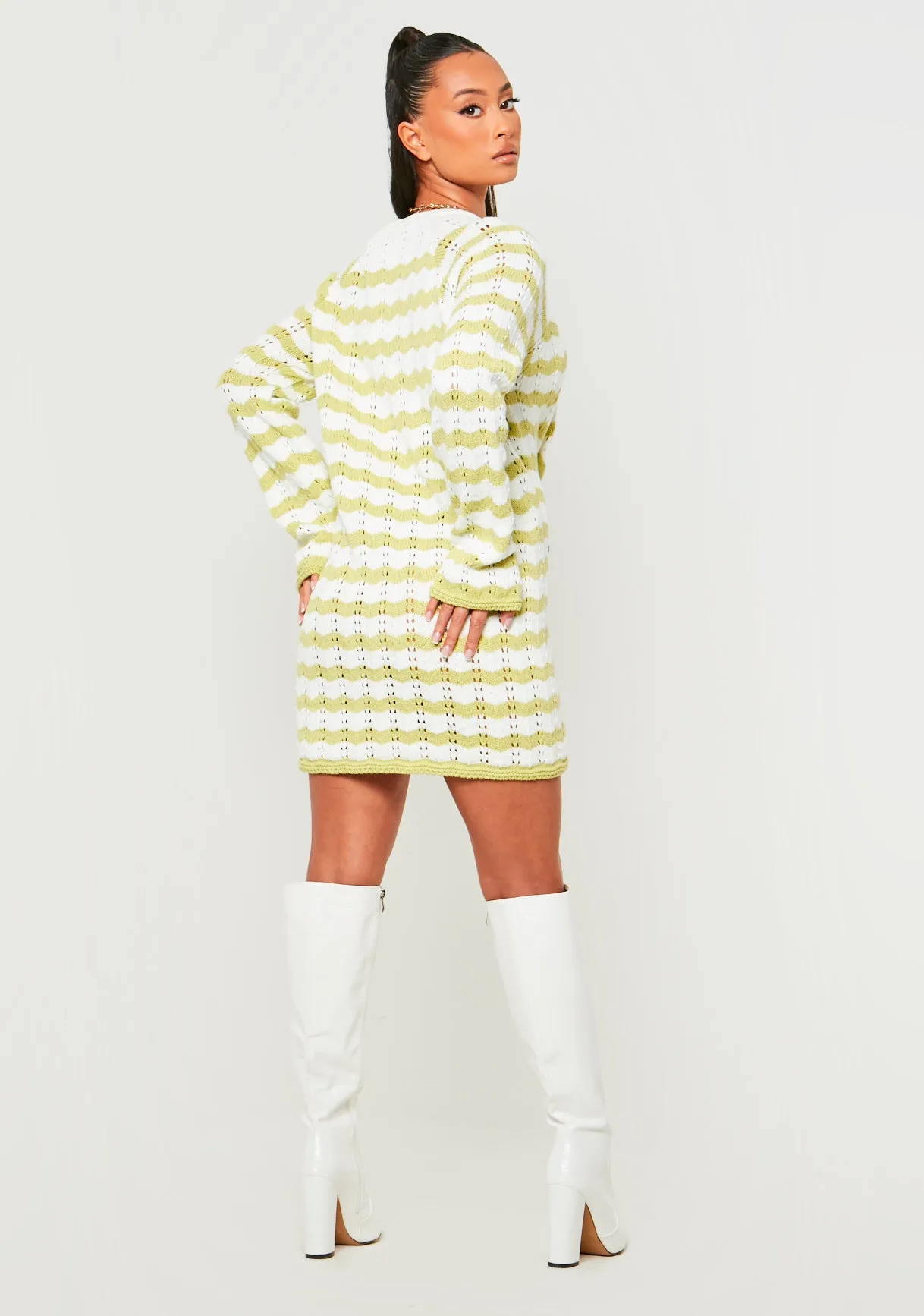 Kaylee Sage And White Crochet Mini Dress sold by Missy Empire product image thumbnail 3