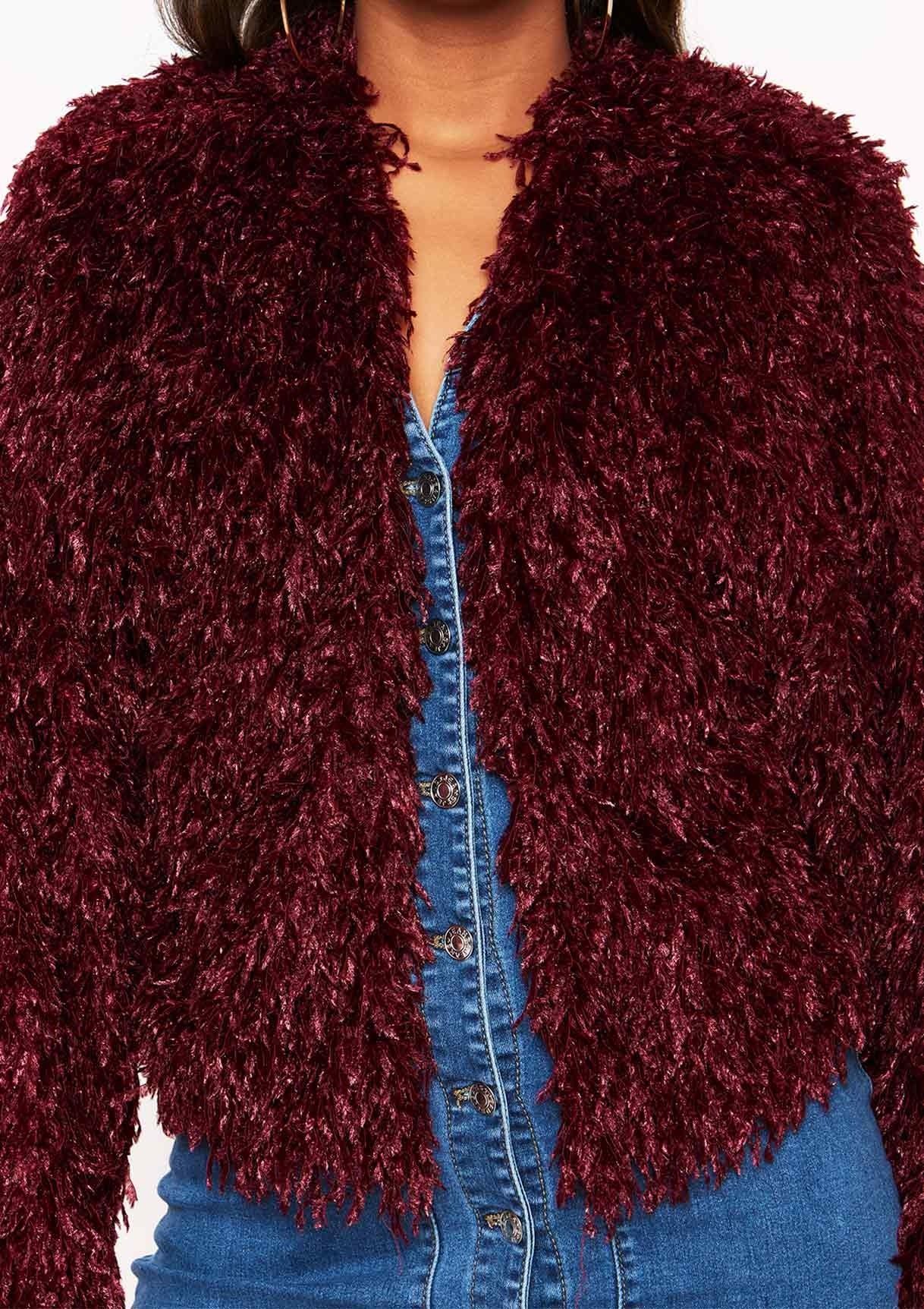Wine Fluffy Cardigan sold by Missy Empire product image thumbnail 4