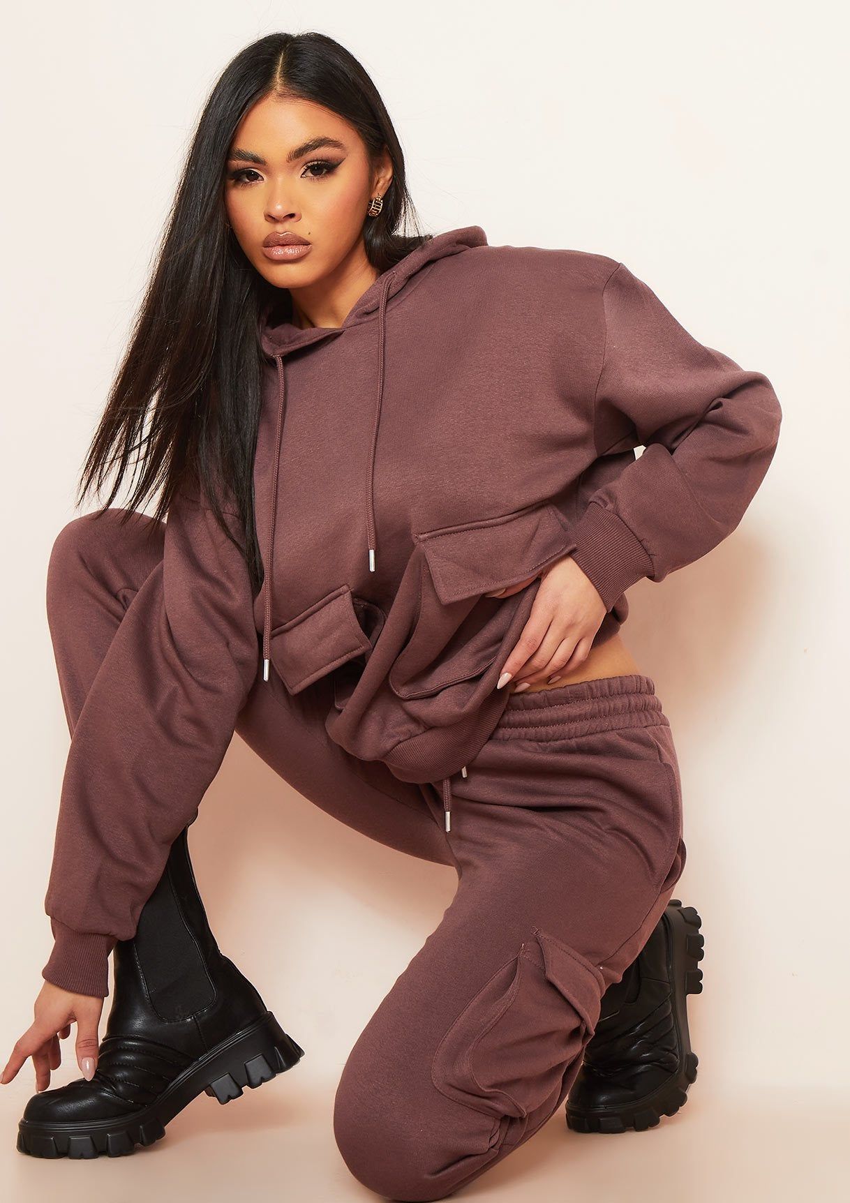 Bria Mocha Front Pocket Loungewear Set sold by Missy Empire product image thumbnail 2