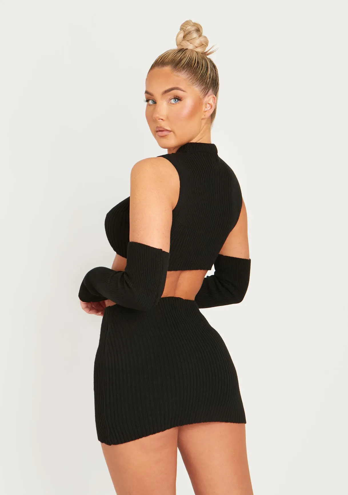 Cali Black Knitted Crop Top With Separate Sleeves sold by Missy Empire product image thumbnail 3