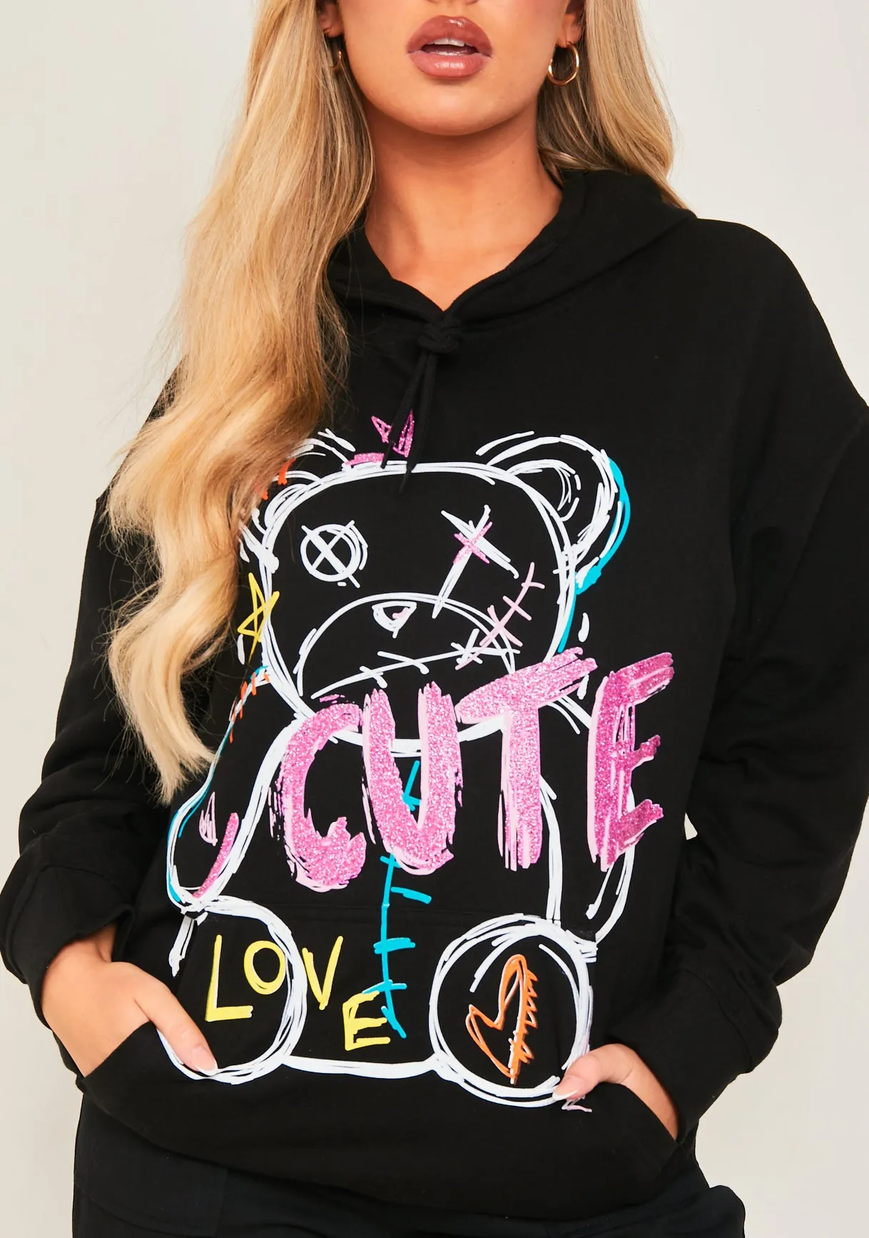 Pippa Black Bear Print Graffiti Hoodie sold by Missy Empire product image thumbnail 2