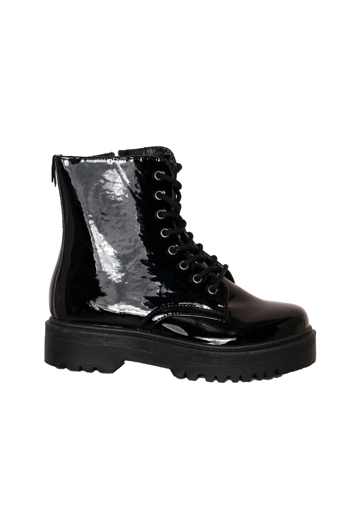 Jayla Black Patent Chunky Lace Up Boots sold by Missy Empire