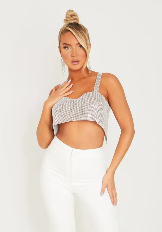 Cynthia Silver Chainmail Strappy Crop Top sold by Missy Empire