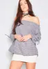 Kiah Black Gingham Bardot Top sold by Missy Empire