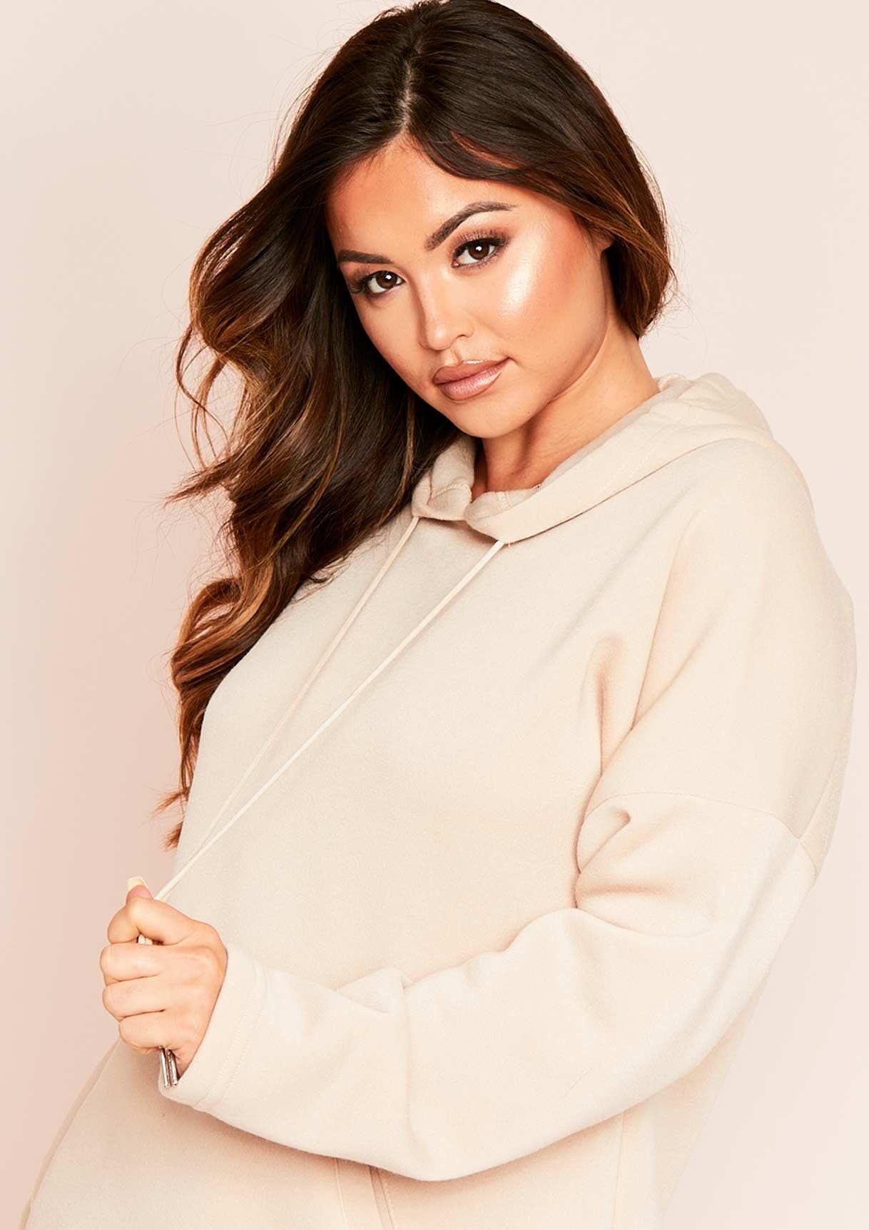 Takisha Beige Longline Oversized Hoodie sold by Missy Empire product image thumbnail 5