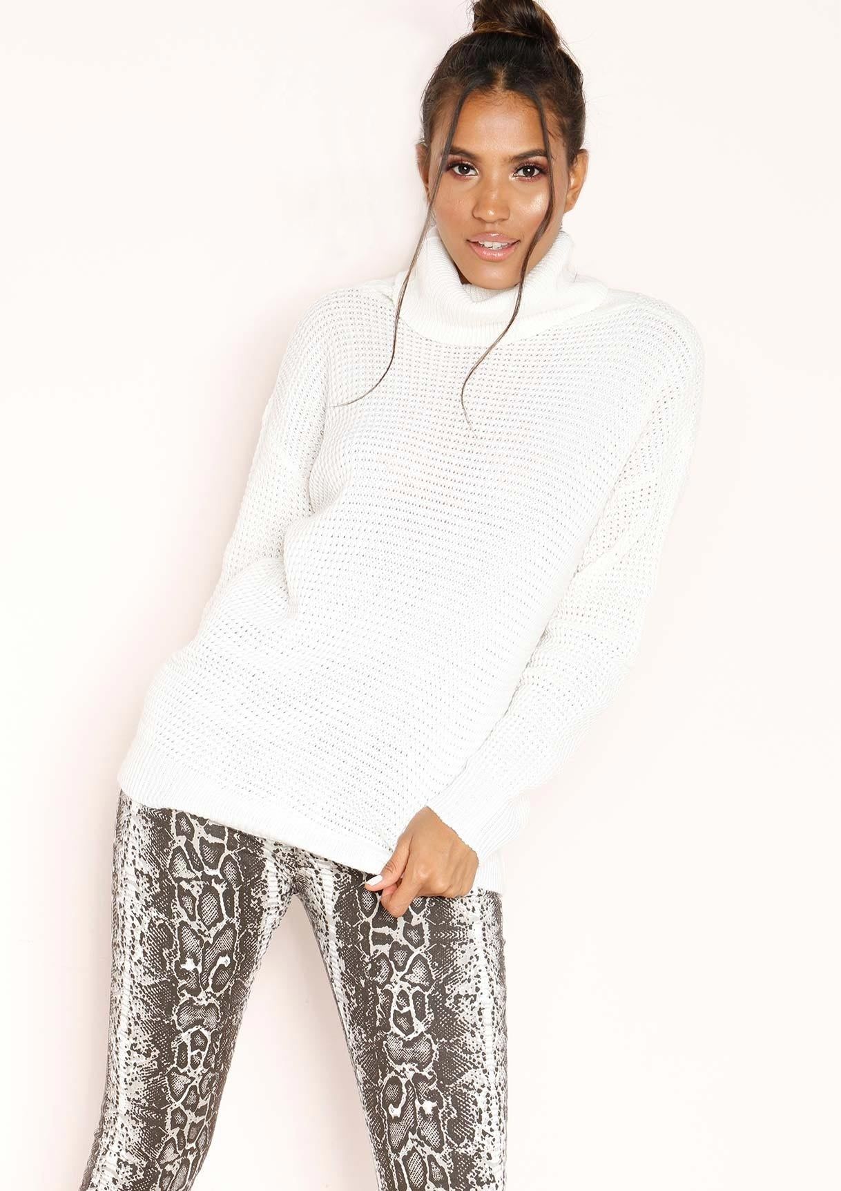 Harper Cream Knit Roll Neck Jumper sold by Missy Empire