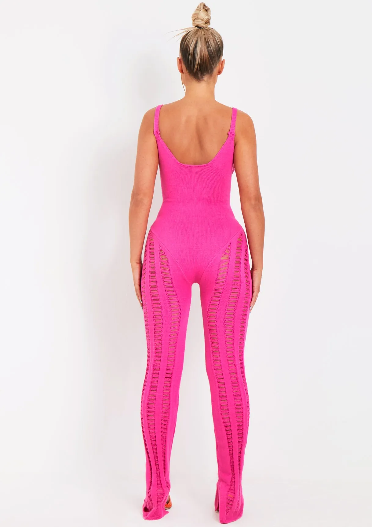 Eva Pink Laddered Knitted Seam Jumpsuit sold by Missy Empire product image thumbnail 3