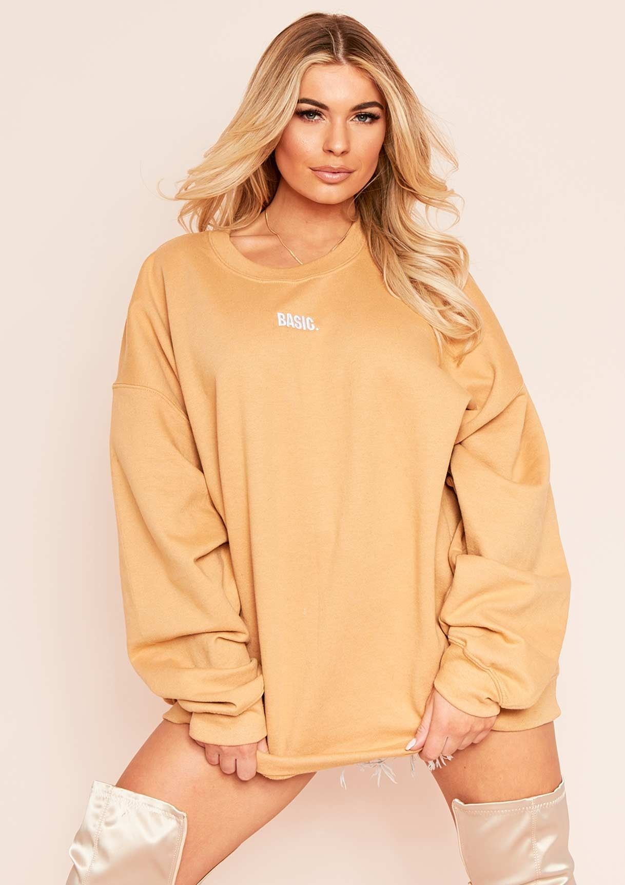 Ariana Tan Basic Slogan Oversized Sweatshirt sold by Missy Empire