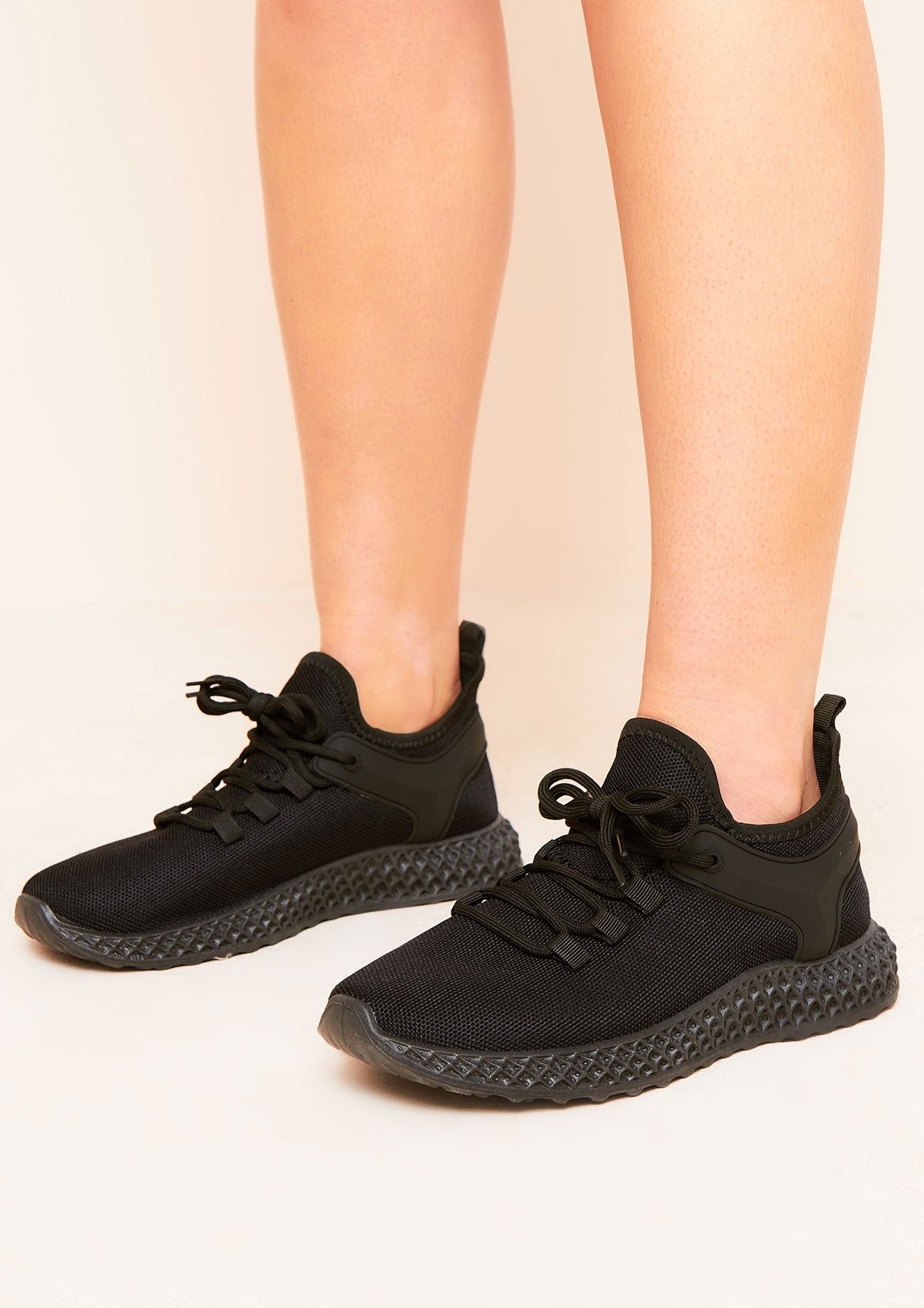 Rina Black Knitted Sport Trainers sold by Missy Empire