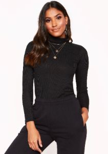 Black Ribbed Roll Neck Top sold by Missy Empire