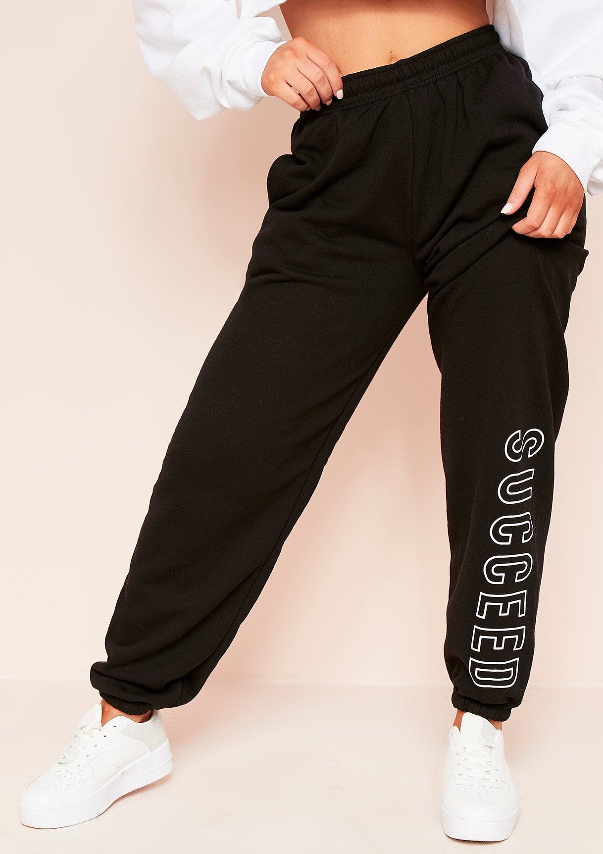 Ava Black Succeed Slogan Joggers sold by Missy Empire product image thumbnail 3