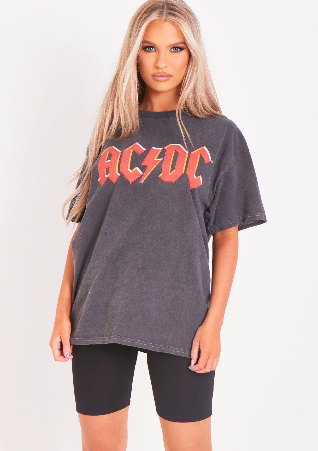 Blakely ACDC Washed Black Oversized Graphic T-Shirt sold by Missy Empire