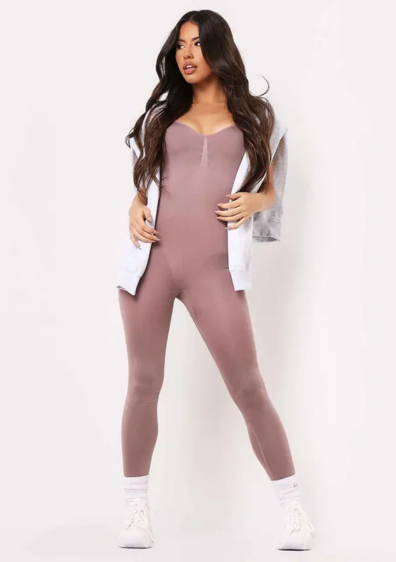Adele Mocha Seamless Strappy All In One Jumpsuit sold by Missy Empire