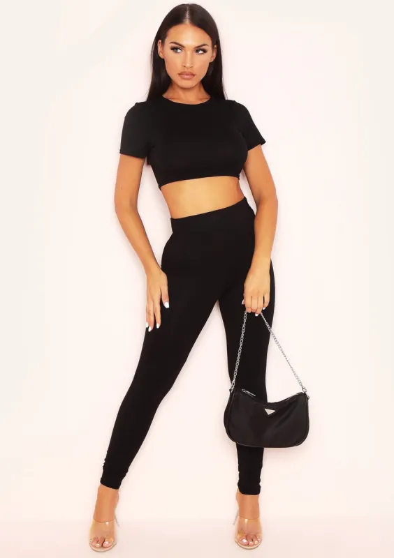 Carrie Black High Waisted Basic Jersey Leggings sold by Missy Empire