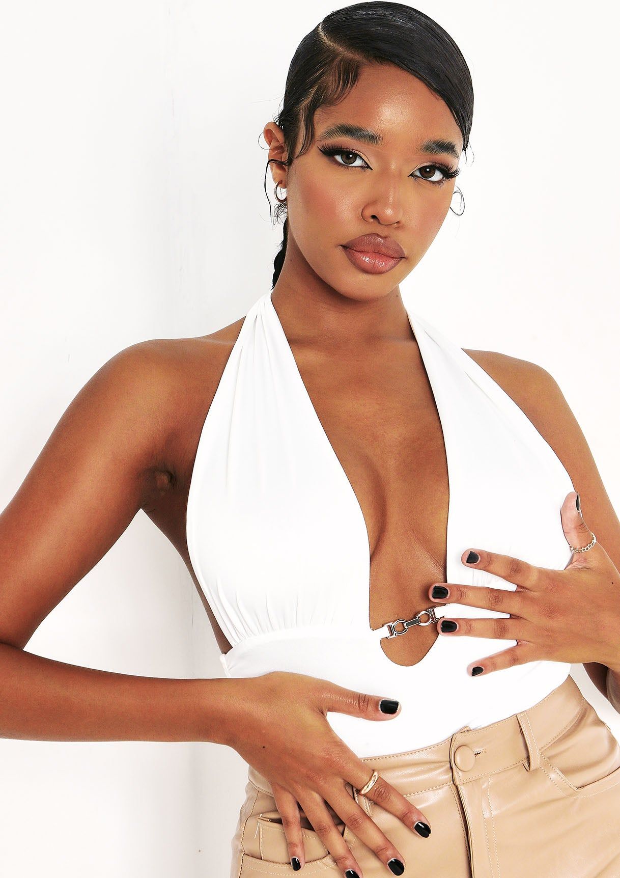 Vienna Cream Halterneck Tie Crop Top sold by Missy Empire product image thumbnail 2