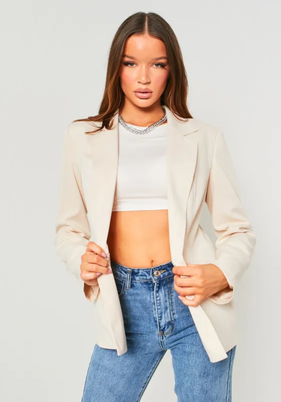 Sabrina Beige Tailored Oversized Blazer sold by Missy Empire