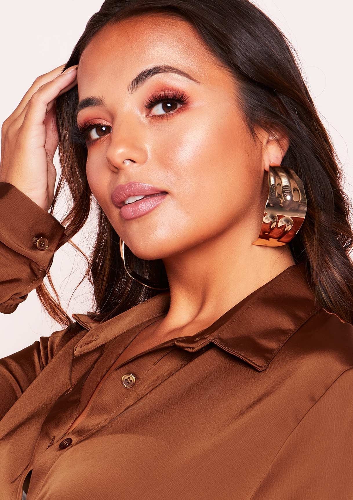 Tina Gold Curved Large Earrings sold by Missy Empire product image thumbnail 3