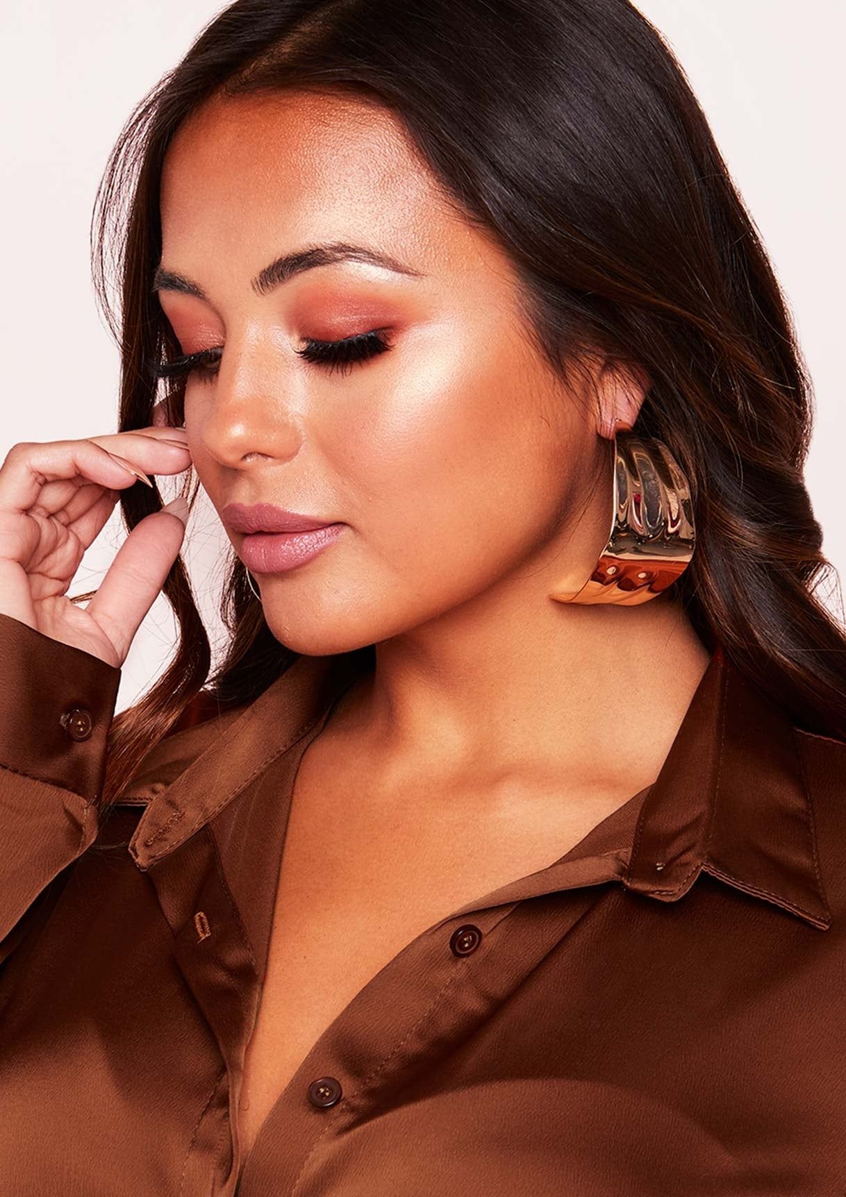 Tina Gold Curved Large Earrings sold by Missy Empire product image thumbnail 2