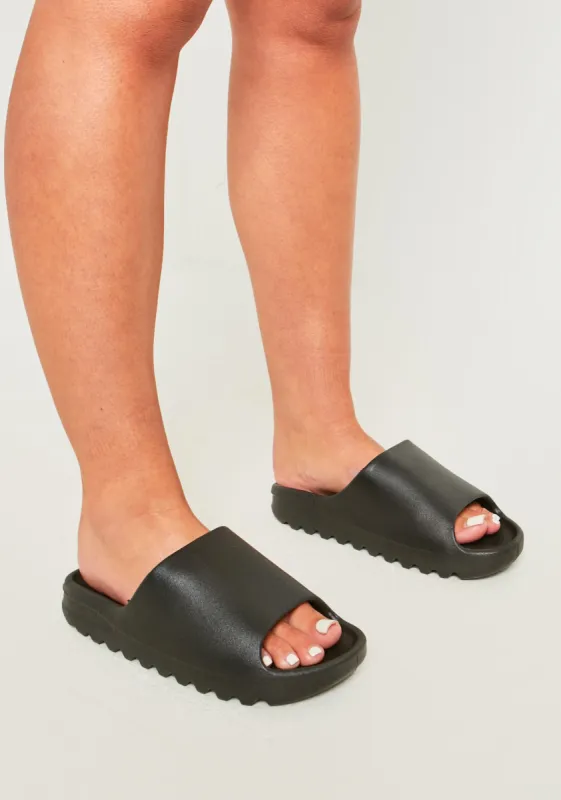 Maisie Black Rubber Ribbed Sole Sliders sold by Missy Empire