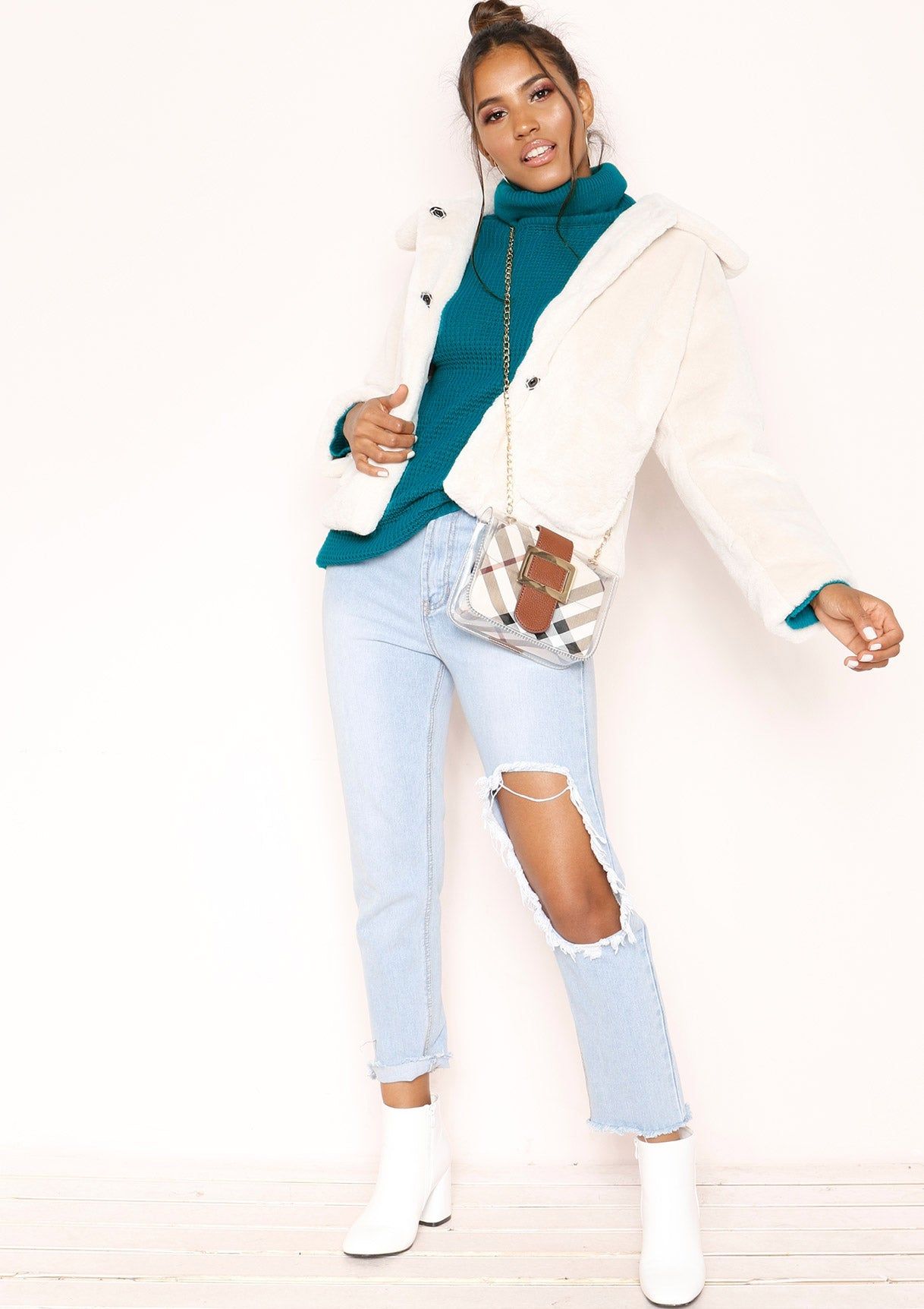 Harper Jade Green Knit Roll Neck Jumper sold by Missy Empire product image thumbnail 4