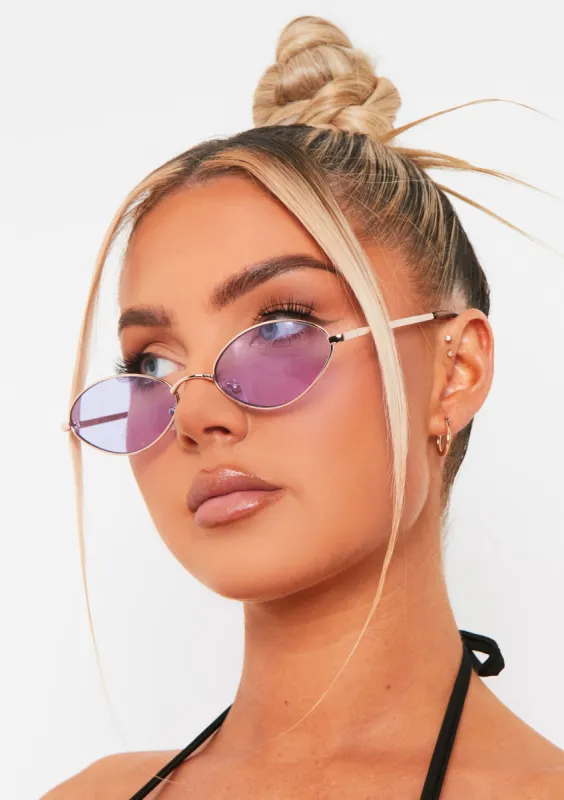 Naylor Lilac Gold Frame Oval Sunglasses sold by Missy Empire