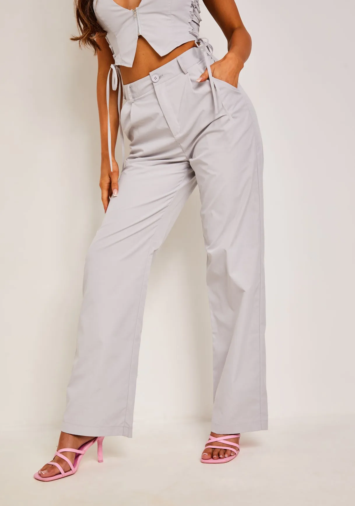 Yasmin Light Grey Straight Leg Trousers sold by Missy Empire product image thumbnail 2