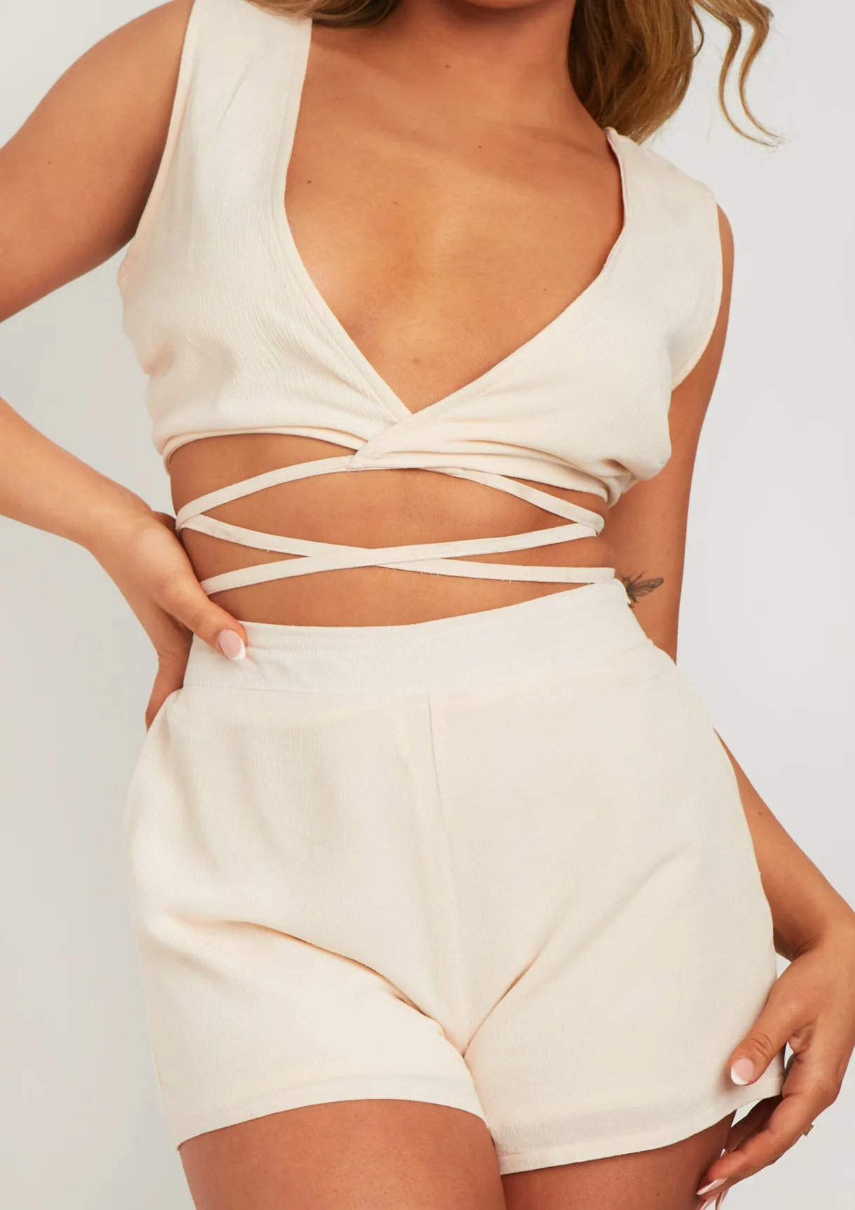 Betty Ivory Linen Look Wrap Around Top sold by Missy Empire product image thumbnail 3