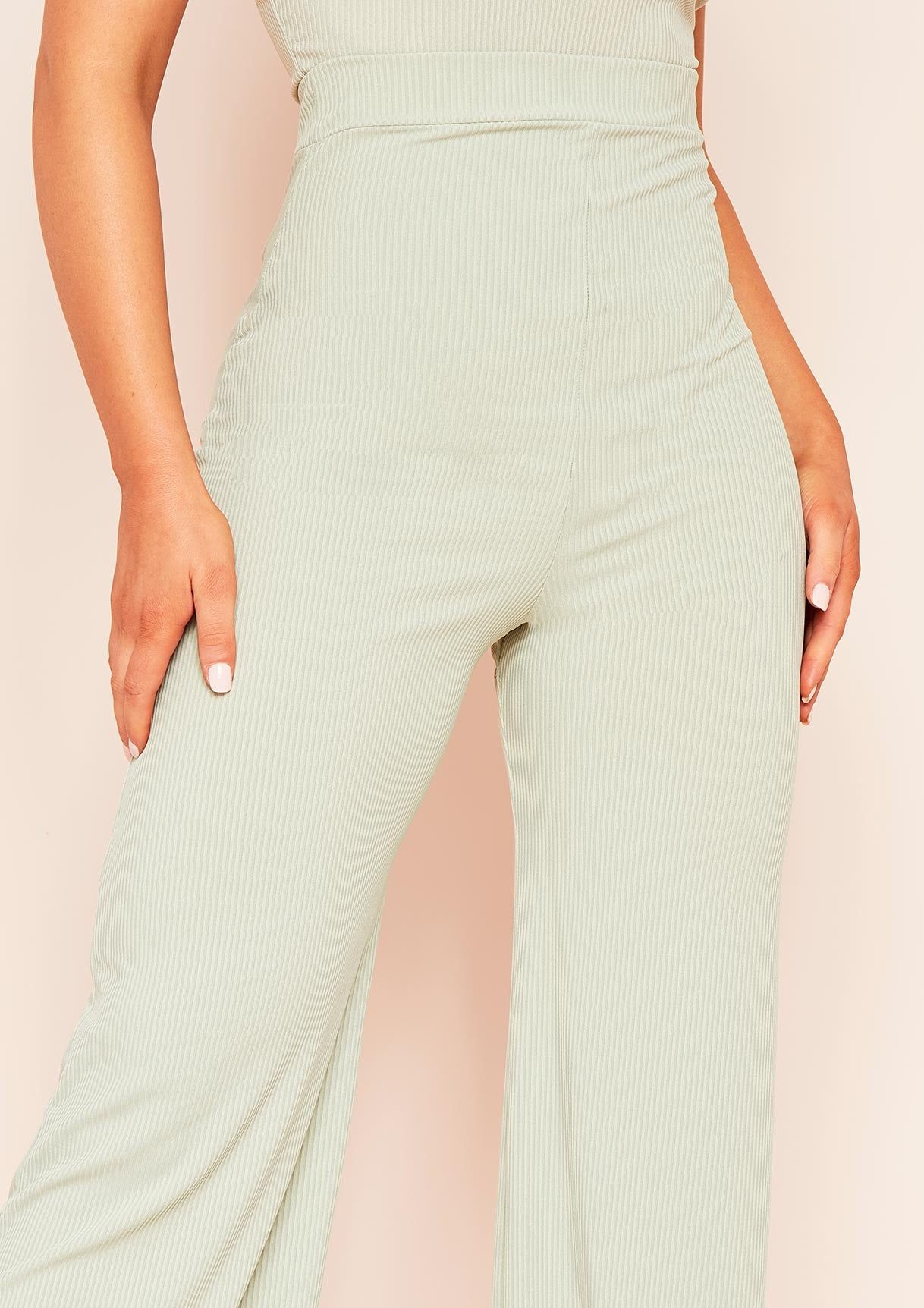 Harper Sage Ribbed Wide Leg Trousers sold by Missy Empire product image thumbnail 3