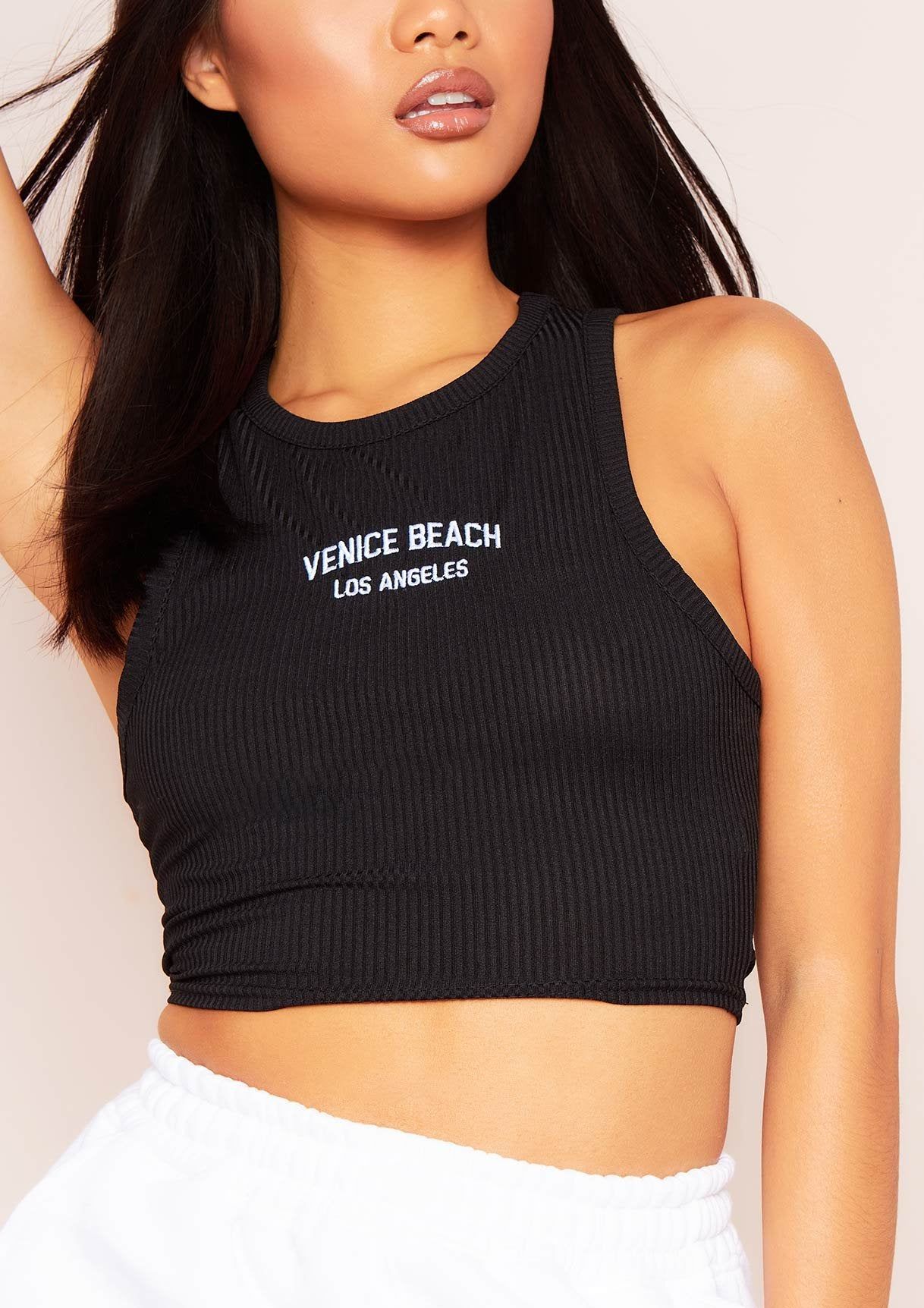Olivia Black Venice Beach Ribbed Racer Crop Top sold by Missy Empire product image thumbnail 3