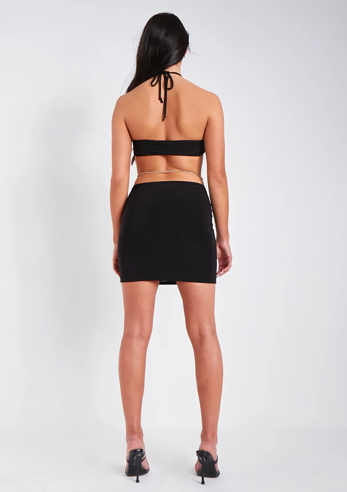 Hannah Black Halter Neck Cut Out Backless Chain Detail Mini Dress sold by Missy Empire product image thumbnail 3
