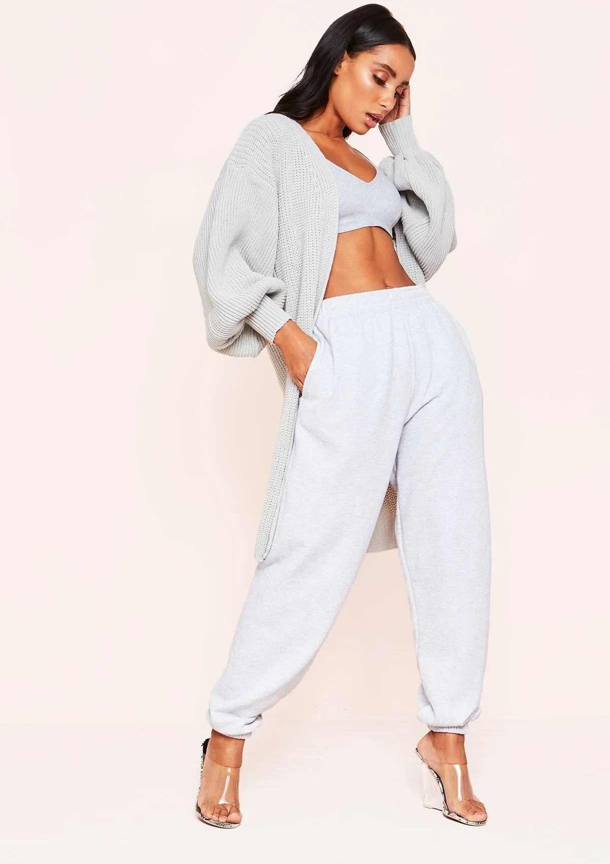 Jimena Grey Balloon Sleeve Knitted Cardigan sold by Missy Empire product image thumbnail 3