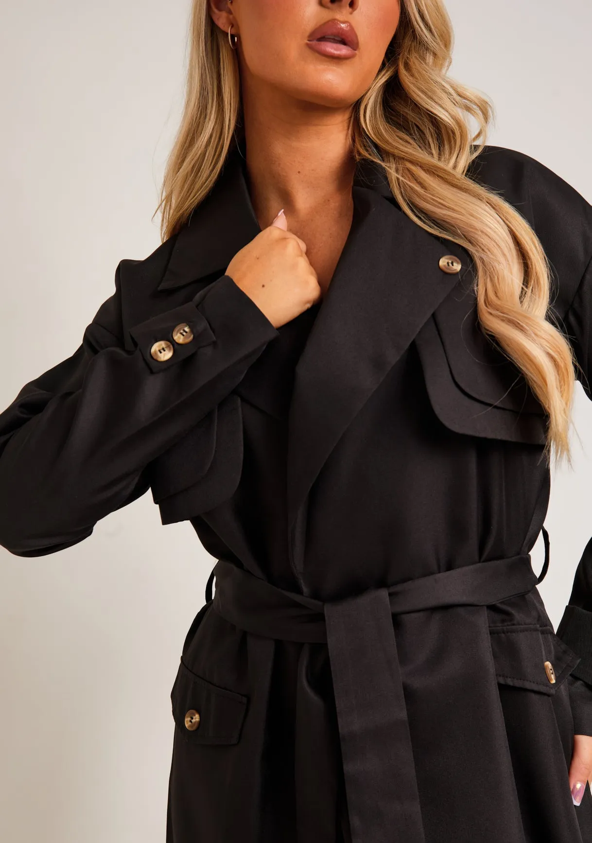 Larsa Black Trench Coat sold by Missy Empire product image thumbnail 2
