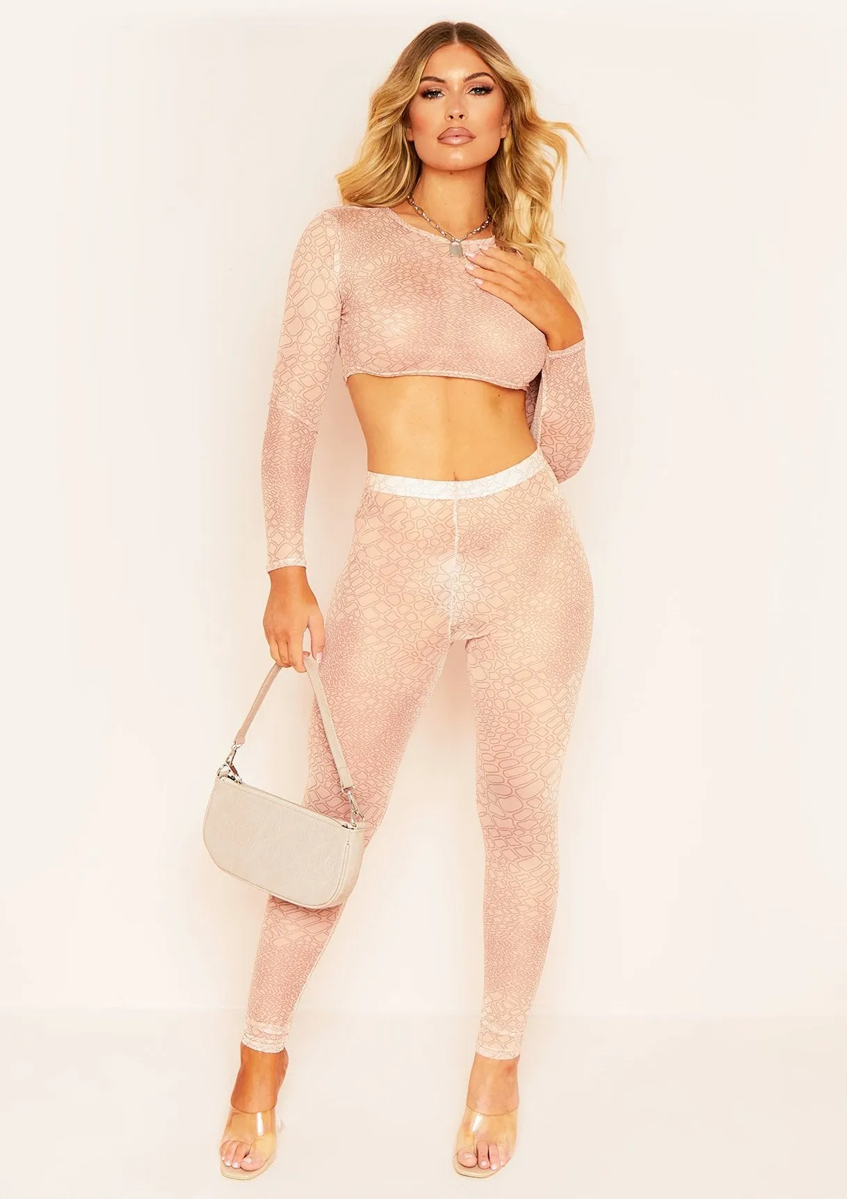 Estafana Stone Croc Print Long Sleeve Mesh Crop Top sold by Missy Empire product image thumbnail 4