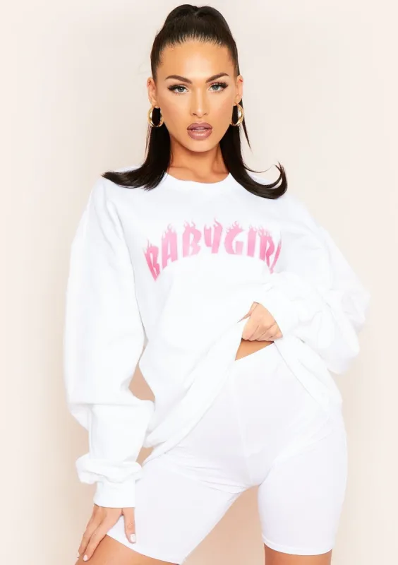 Sancia White Babygirl Slogan Oversized Sweatshirt sold by Missy Empire