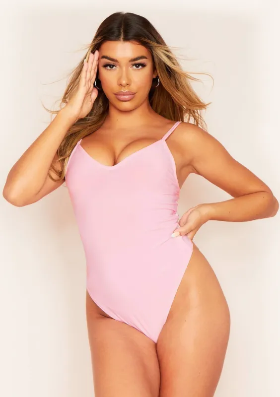 Sidra Baby Pink Smooth Plunge Strappy Bodysuit sold by Missy Empire