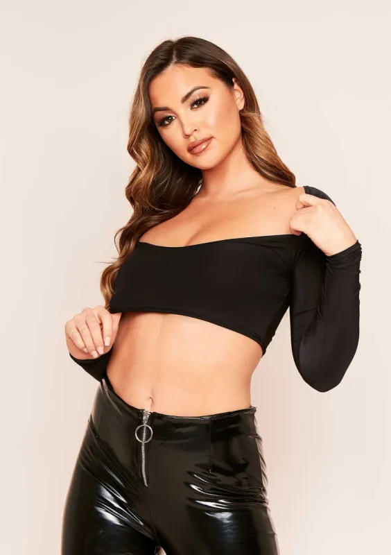 Isabella Black Double Layer Crop Top sold by Missy Empire