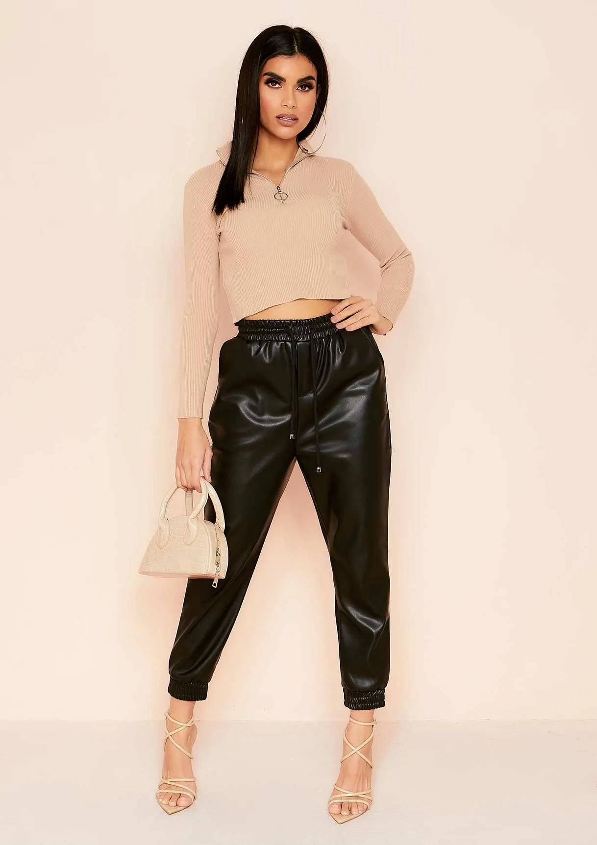 Jaden Beige Zip Up Ribbed Knit Top sold by Missy Empire product image thumbnail 4