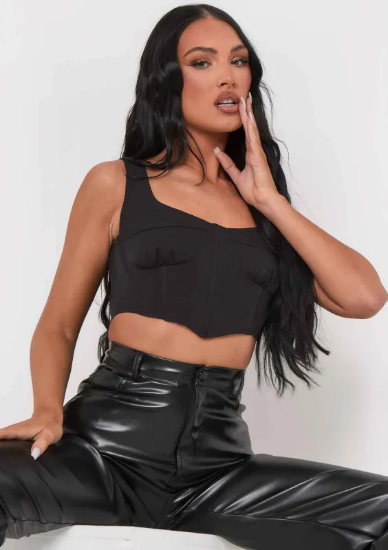 Sabrina Black Cup Detail Corset Crop Top sold by Missy Empire