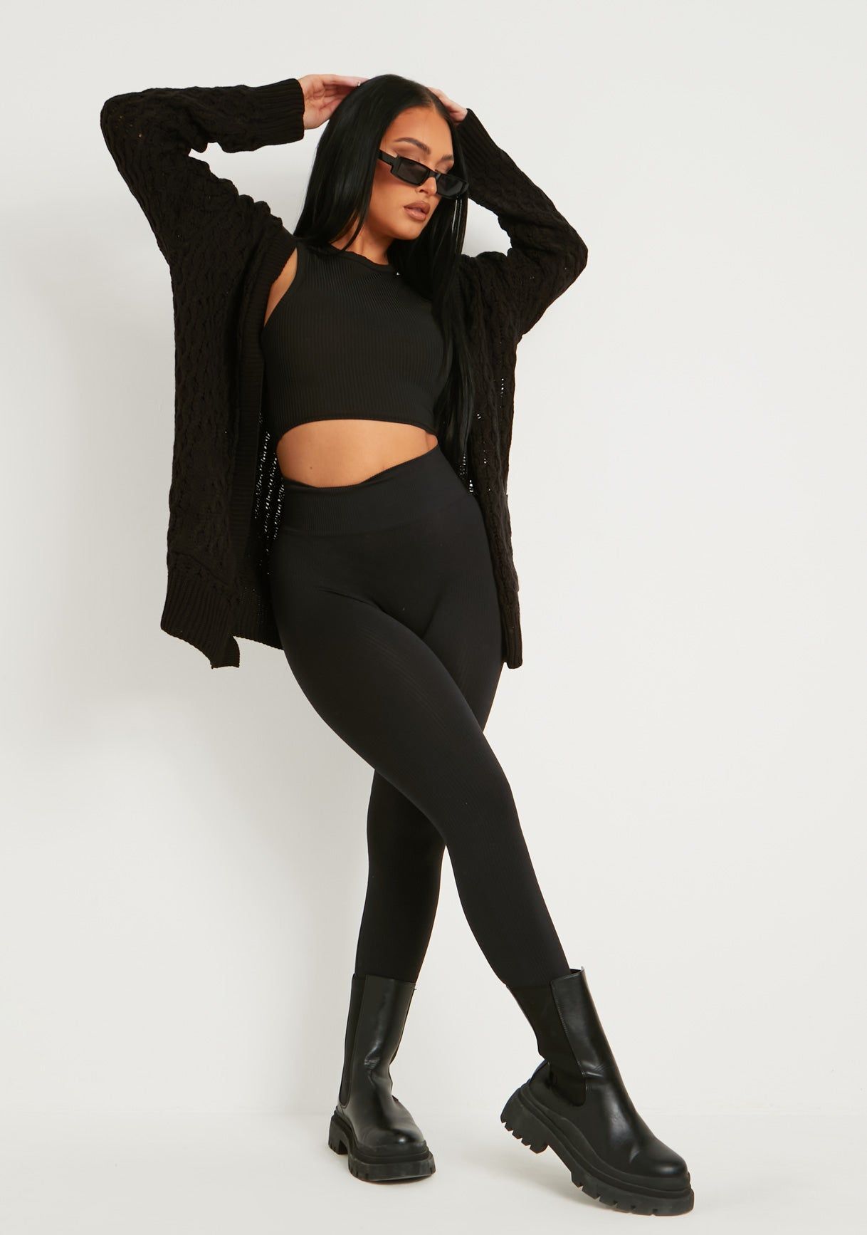 Fiona Black Cable Knit Long Cardigan sold by Missy Empire product image thumbnail 4