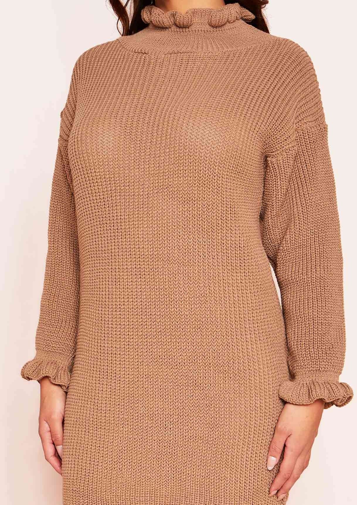 Chyna Mocha Knitted Frill Jumper Dress sold by Missy Empire product image thumbnail 4