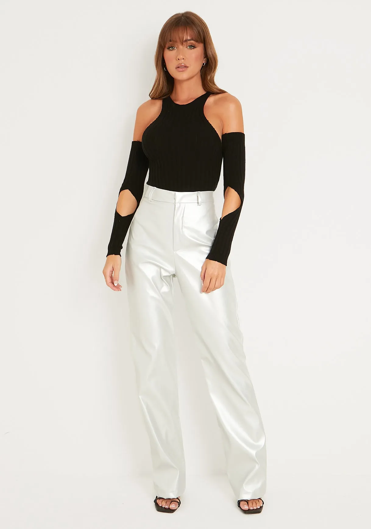 Skye Black Knitted Cold Shoulder Cut Out Bodysuit sold by Missy Empire product image thumbnail 4