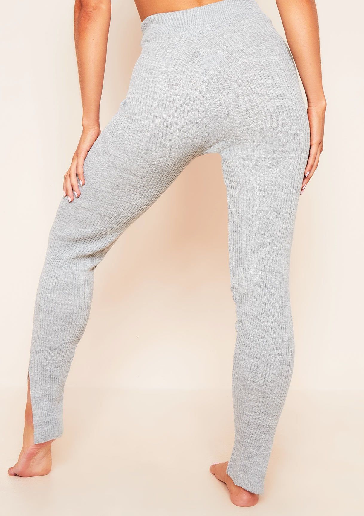 Christie Light Grey Ribbed Knit Side Split Leggings sold by Missy Empire product image thumbnail 2