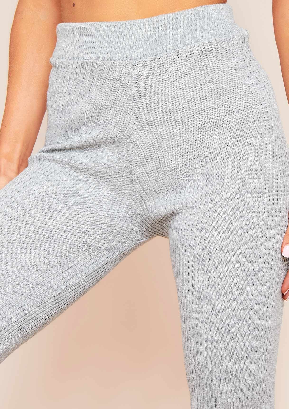 Christie Light Grey Ribbed Knit Side Split Leggings sold by Missy Empire product image thumbnail 3